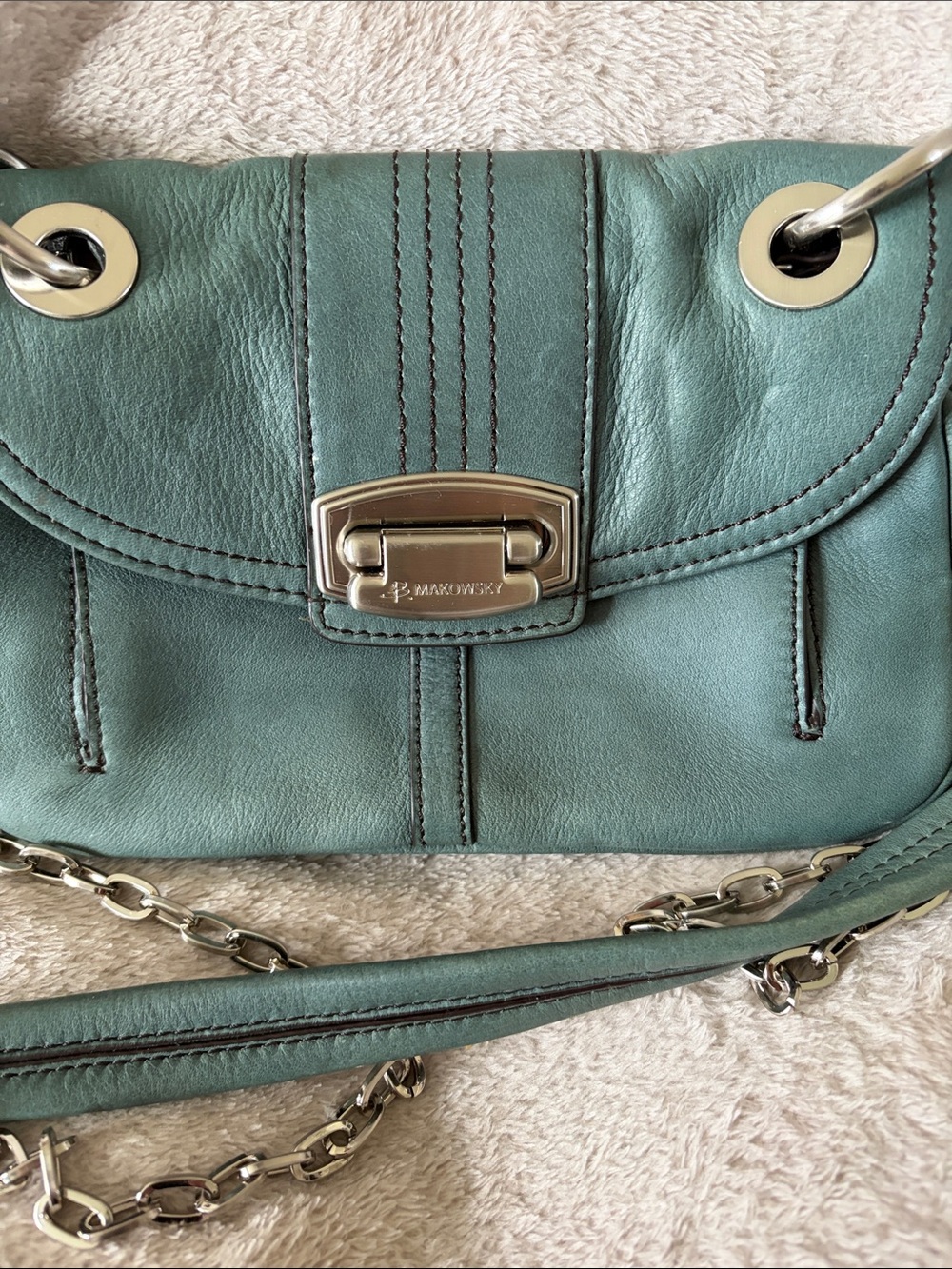 b. makowsky Teal Leather Chain-Handle Shoulder Bag